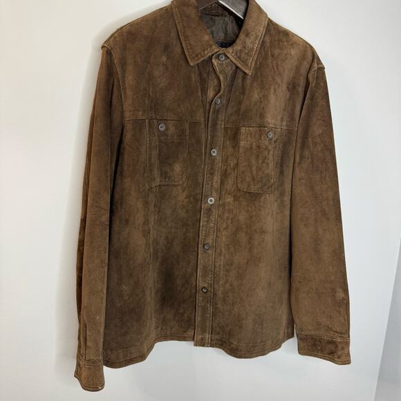 Guess Vintage Y2K Leather Suede Shirt Jacket Brown Men's M - Picture 7 of 12